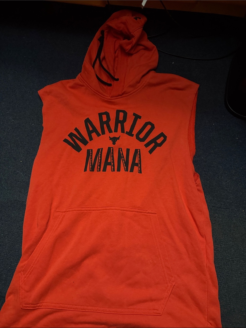Under Armour Orange Sleeveless Hoodie with Warrior Mana Graphic